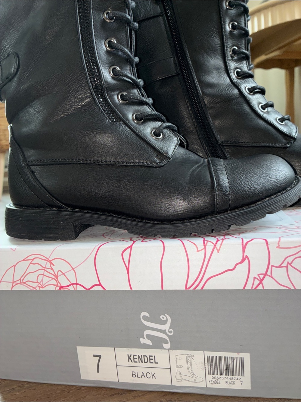 Journee Collection Black Lace-Up Moto Combat Boots - Picture 3 of 9